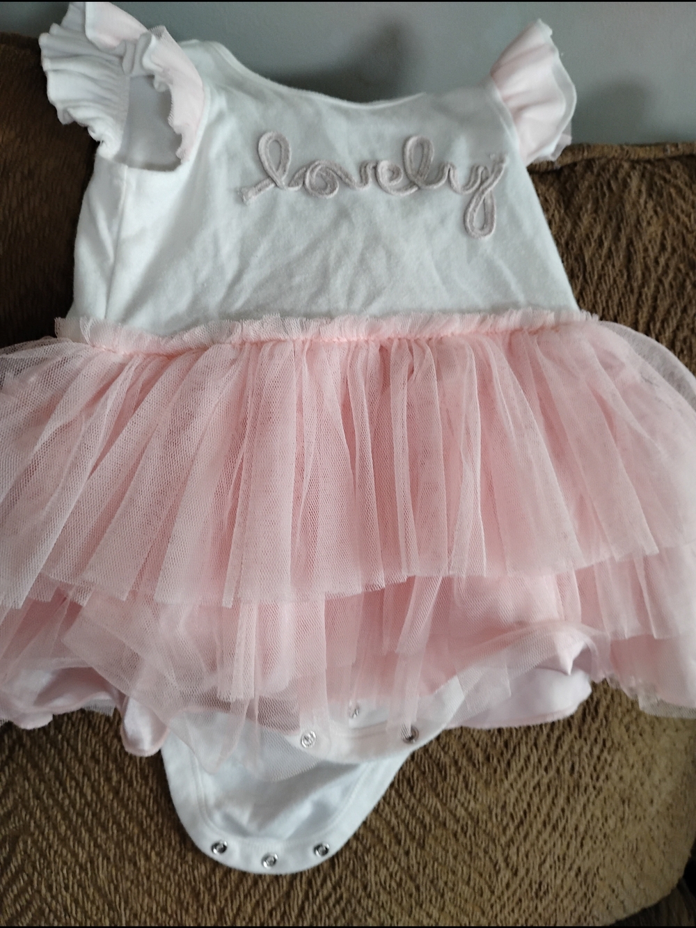 George White and Light Pink Tulle Baby One-Piece Bodysuit
